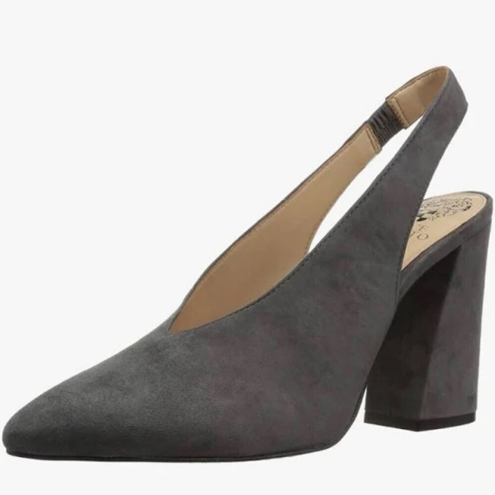 New VINCE CAMUTO Tashinta Pointed-Toe Block High-Heel Suede Grey Pumps Size 9.5